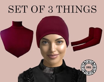 AMAL Muslim COTTON 3 Piece Set – Cap, Arm Covers & Fake Collar | Modest Wear Accessories | Perfect Matching Gift Set for Women USA