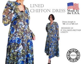 AMAL. Print Chiffon Dress. xs-5xl. islamic hijab. USA. Model 15.