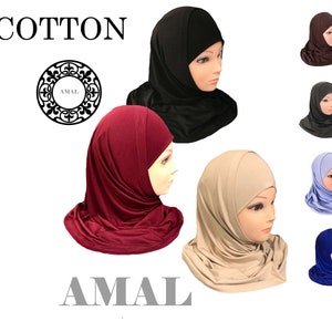 AMAL Muslim、ヒジャブ、MINI Cotton Amira、女性用イスラムスカーフ、米国製、45色、モデルH7