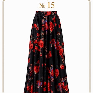 AMAL, Chiffon Maxi Skirt with Full Lining, Semi Circle Flared Long Skirt, Elastic Waist Modest Skirt, Floral Print Skirt for Women M- 113. PRINT #15