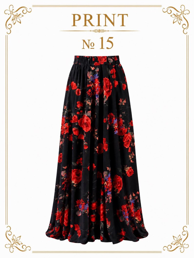 AMAL, Chiffon Maxi Skirt with Full Lining, Semi Circle Flared Long Skirt, Elastic Waist Modest Skirt, Floral Print Skirt for Women M- 113. PRINT #15
