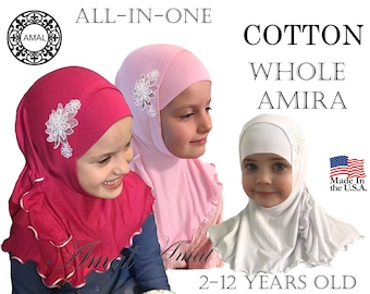 AMAL Whole Girls Hijab #1 For 2-12 Years Old. Cotton. USA