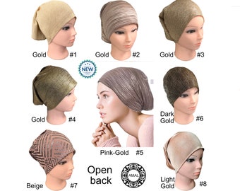 AMAL Muslim Gold Cap For Women, Under Scarf, Polyester Islamic Hijab, Fast Shipping, USA, Model C12