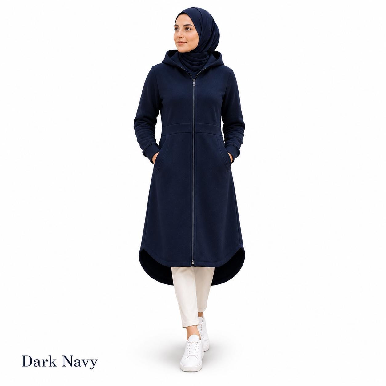 Women's Long Hooded Fleece Coat, Heavyweight 100% Cotton Zip Up Hoodie, Long Sweatshirt Jacket, Double Hood, Made to Order, USA. Model 61.