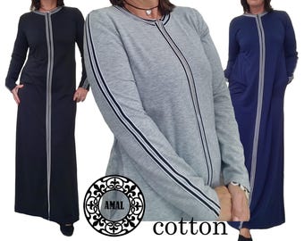 AMAL MUSLIM. Knitted cotton maxi dress in a sporty style. Custom length. USA. Model 129.