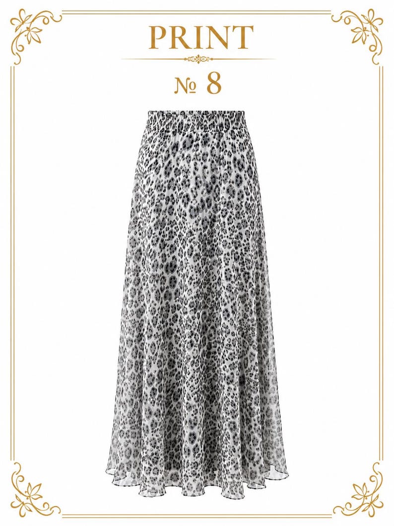 AMAL, Chiffon Maxi Skirt with Full Lining, Semi Circle Flared Long Skirt, Elastic Waist Modest Skirt, Floral Print Skirt for Women M- 113. PRINT #8