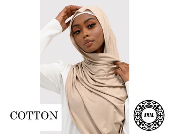 AMAL Muslim, COTTON Knit Scarf 70''/28'' (178cm/ 71cm).  40 colors. Headscarf, Islamic Amira. USA