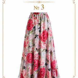 AMAL, Chiffon Maxi Skirt with Full Lining, Semi Circle Flared Long Skirt, Elastic Waist Modest Skirt, Floral Print Skirt for Women M- 113. PRINT #3