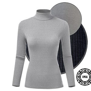 AMAL Muslim. Women&#39;s Basic Ribbed Turtleneck, Long Sleeve Shirt. Cotton.  USA. Model B18.