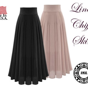 AMAL MUSLIM. Women's Basic Long Maxi Chiffon Skirt With Wide Belt. 110cm. USA. Model 111.