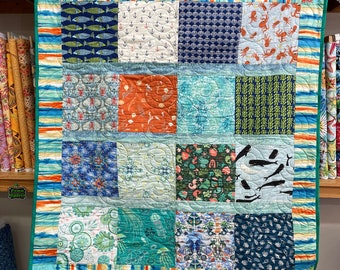 Sea Squares Nautical small lap size quilt - 46 x 49