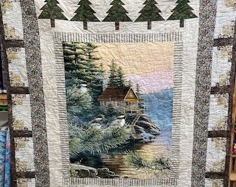Cabin View Quilt Kit - great quilt for a guy, log cabin blocks and trees