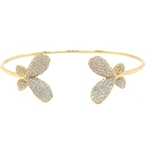 14k Gold Plated Butterfly Bangle: Sterling Silver CZ Crystal Jewelry