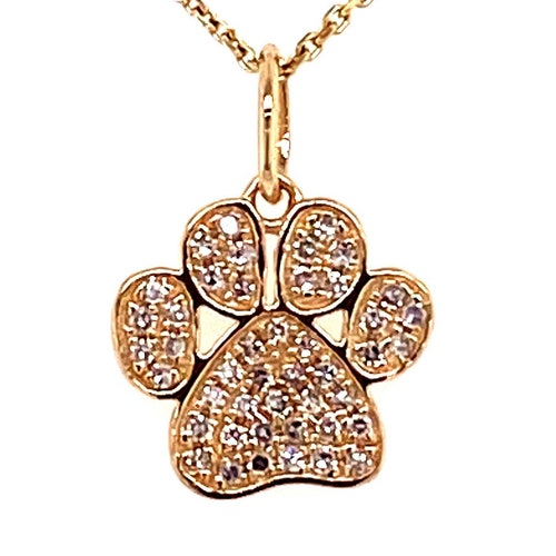 14k Diamond Dog Bone Necklace Paw Print Diamond Dog - Etsy