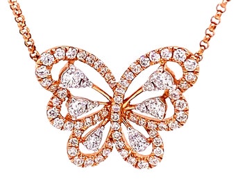 18k Gold Diamond Butterfly Pendant Necklace / Diamond Butterfly Gift For Her / Elegant Butterfly Necklace For Women / Diamond Butterfly Gift