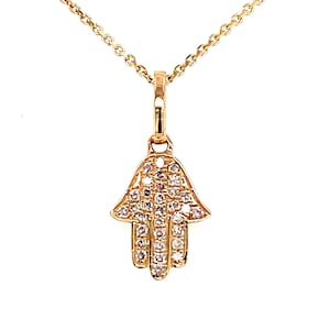 14k Hamsa Hand of God Pendant Charm Necklace / Mini 14k Yellow Gold Diamond Hamsa Charm / Pave Set Diamond Hamsa / Hamsa Gift For Her
