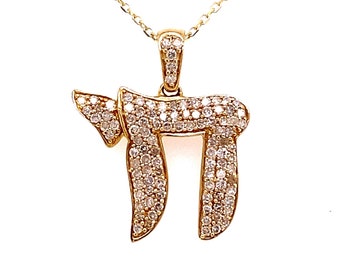 14k Gold Diamond Chai Charm Pendant Necklace / Pave Set Diamond Chai / Elegant Diamond Chai Necklace / Diamond Chai Charm / Chai Charm Gift
