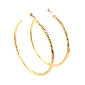 14k Yellow Gold Round Hoop Earrings – Classic Tube Hoop Earrings 45mm – Simple 14k Gold Hoops for Everyday Wear