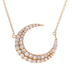 14k Gold Diamond Crescent Moon & Star Necklace, Star Moon Diamond Necklace, Moon Pendant, Diamond Star, Celestial 14k Jewelry, Gift for Her