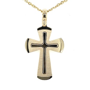 Collar con colgante de cruz de oro macizo de 14 k / Cruz de oro para hombre / Colgante de cruz de oro hecho en italiano de alta calidad / Regalo de cruz perfecto / Hecho en Italia
