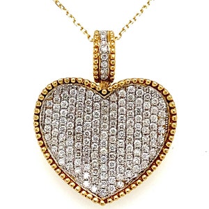 14k Yellow Gold Heart Pendant With Pave Set Natural Diamonds / Gold Diamond Heart Gift For Her / Elegant Diamond Heart Necklace