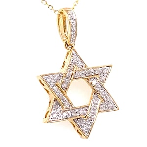 14k Diamond Star Of David Charm Pendant Necklace / Gold Diamond Jewish Star / Pave Diamond Jewish Star Pendant / Jewish Star With Diamond