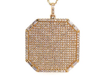 14k Yellow Gold Pave Diamond Locket Pendant Necklace / Unique 14k Diamond Locket Pendant / Women's Modern Square Locket Necklace / Gift