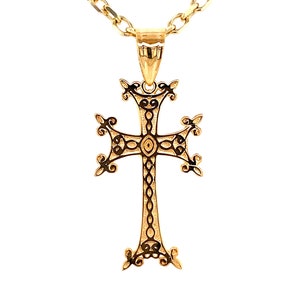 14k Gold Armenian Khachkar Cross Pendant / Small Solid Gold Armenian Cross Necklace / 14k Religious Cross Charm / Armenian Heritage Jewelry