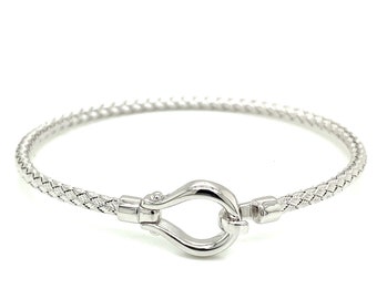 Bracciale rigido in argento sterling 925 italiano – Bracciale intrecciato con chiusura ad anello – Placcato rodio, prodotto in Italia