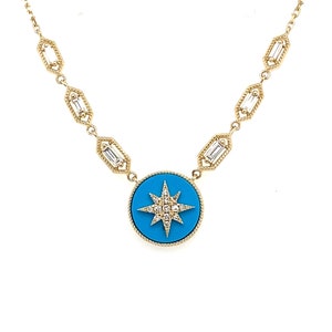 14k Gold & Diamond Celestial Starburst Necklace / Dainty Elegant Diamond Necklace / North Star Charm Necklace / Diamond Starburst Charm