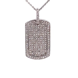 Diamond Dog Tag Pendant in 14k Solid Gold / Pave Set Gold Charm Necklace / Luxury Diamond Pendant Gift / Diamond Dog Tag Gift Pendant