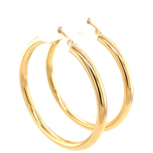 14k Yellow Gold Hoop Earrings: Classic 50mm Tube Hoops