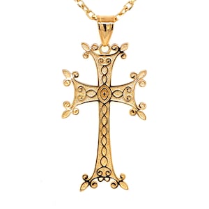 14k Gold Armenian Khachkar Cross Pendant / Solid Gold Armenian Cross Necklace / Medium 14k Religious Pendant / 14k Gold Cross Charm