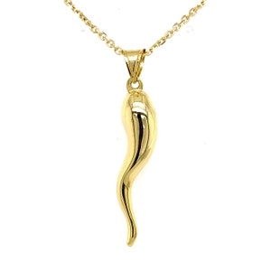 14k Hollow Yellow Gold Italian Horn Charm Necklace Pendant / 14k Yellow Gold Italian Horn (Cornicello) / / Lightweight Italian Horn Charm