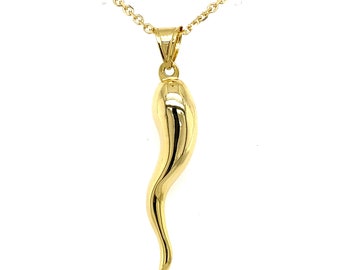 14k Hohl Gelbgold Horn Charm Halsketten Anhänger / 14k Gelbgold Horn (Cornicello) / / Leichter Horn Anhänger
