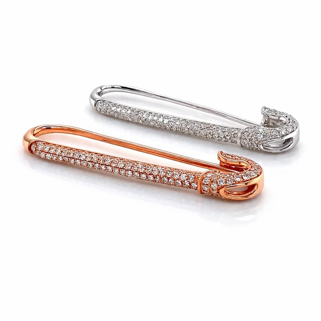 14k Diamond Safety Pin Charm / 14K Gold Diamond Safety Pin / 14k Large ...