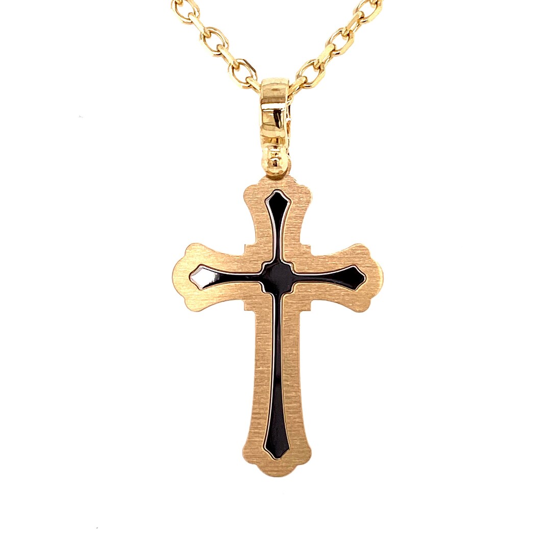 Two Tone Italian Made 14k Solid Gold Cross Pendant Charm Necklace With