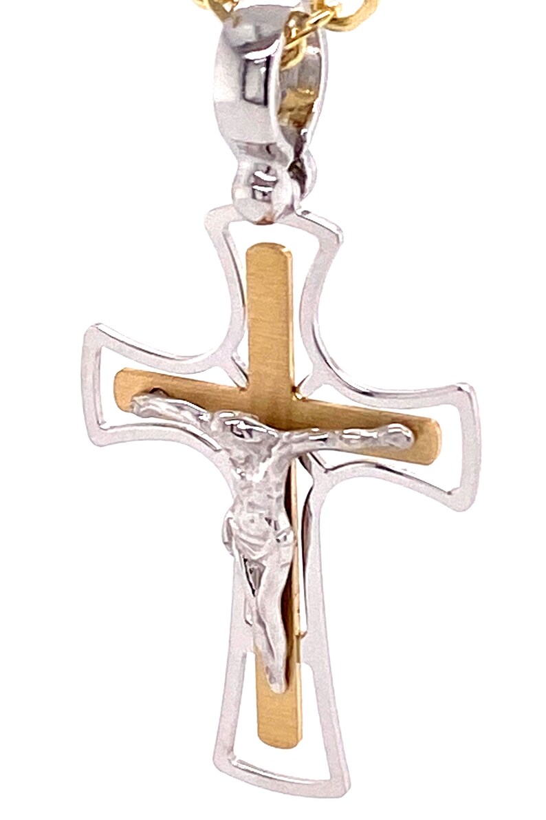 Two Tone Italian Made 14k Gold Crucifix Cross Pendant Charm - Etsy