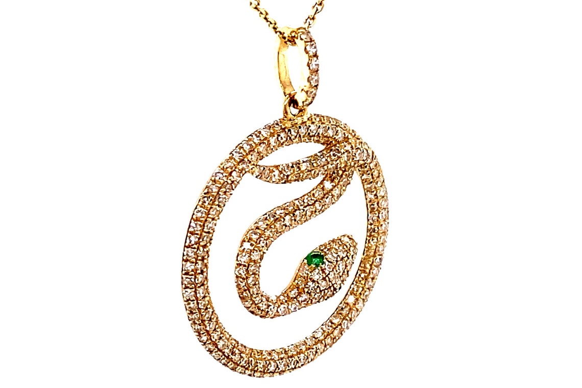 Elegant 14k Diamond Serpent Pendant Necklace For Women / Etsy