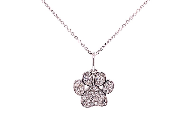 14k Diamond Paw Print Diamond Dog Necklace Cat Dog Paw Print Etsy