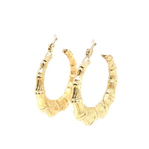 14k Bamboo Hoop Earrings – Unique 20mm Yellow Gold Hoops – Trendy 14k Gold Hoop Earrings