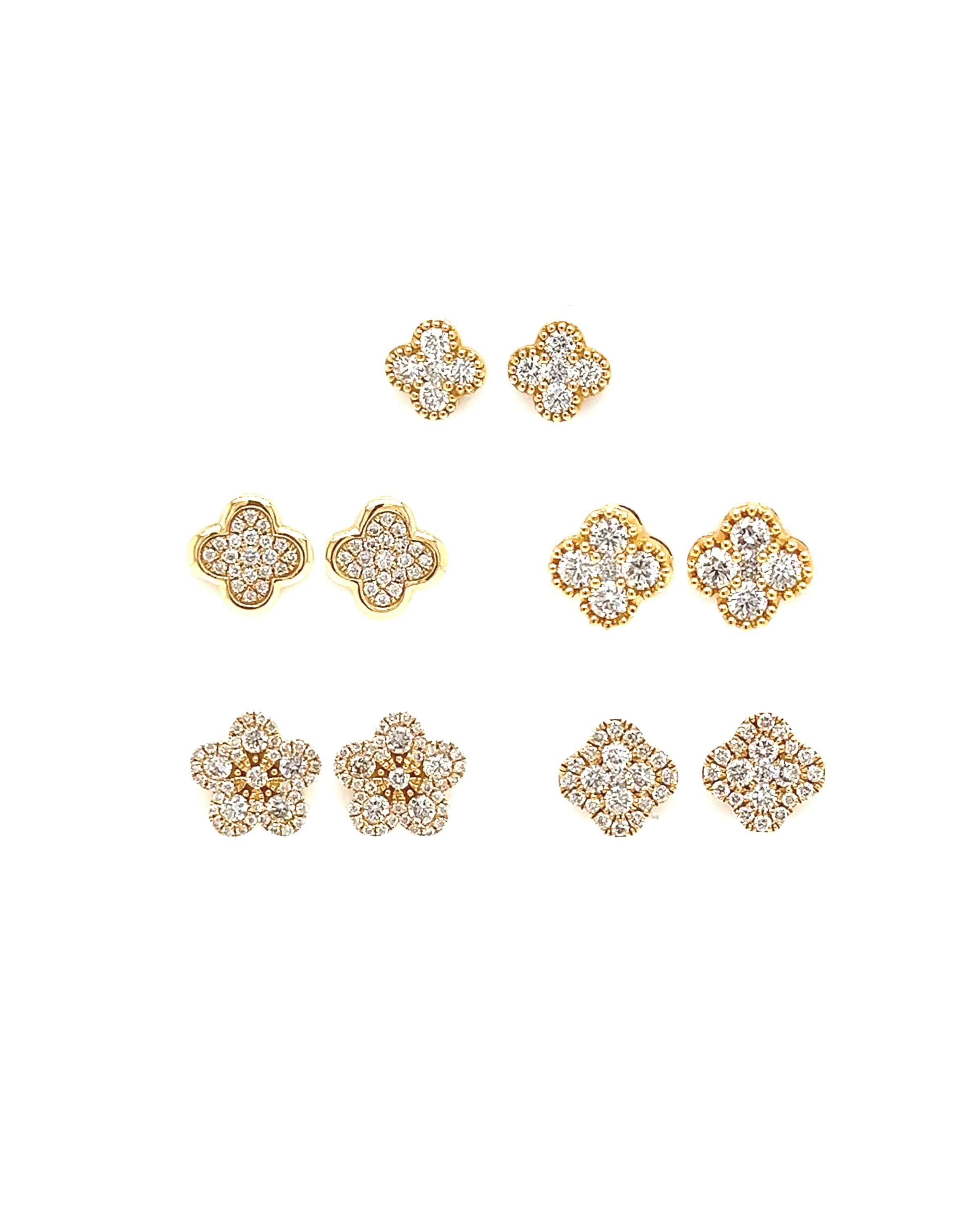 Three Leaf Clover Earrings, Clover Diamond Earrings in 14K
