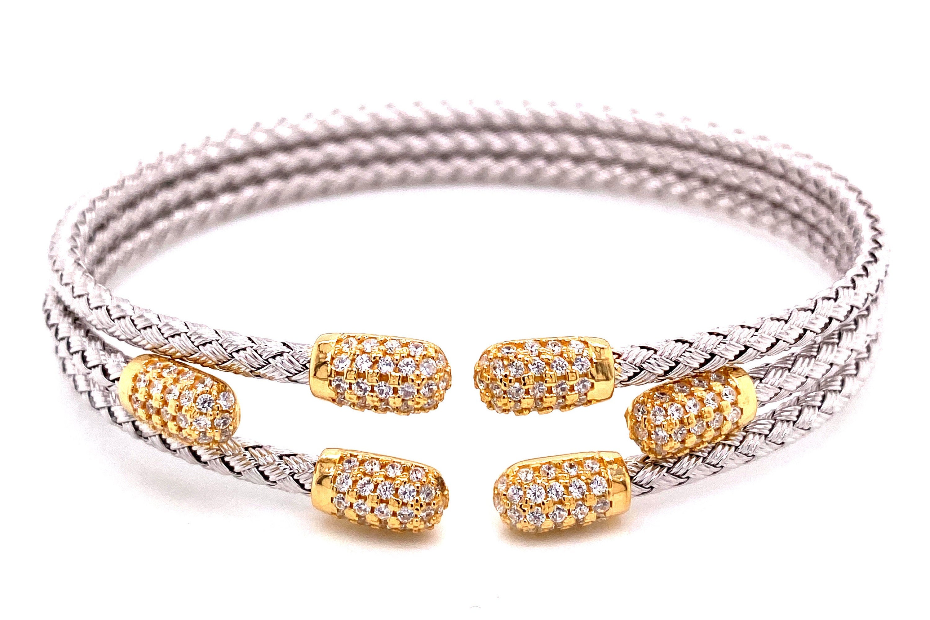 Italian 925 Sterling Silver Tri-band Cuff Bangle – Woven Bracelet