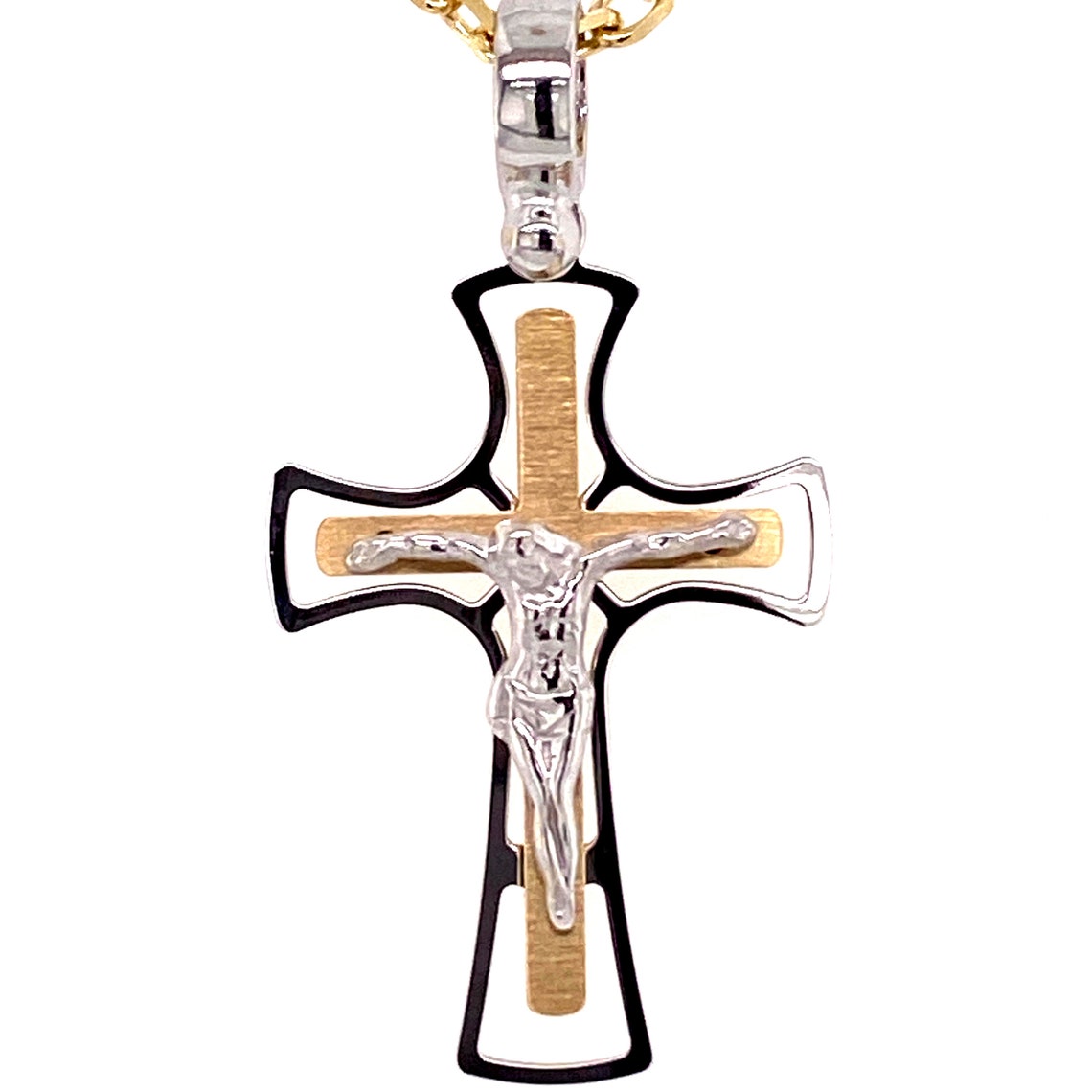Two Tone Italian Made 14k Gold Crucifix Cross Pendant Charm | Etsy