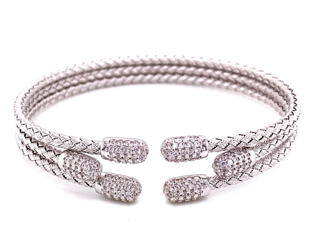 アクセサリー zuci Three-Stranded Bangle(Silver) Italian 925 Sterling Silver Tri-band Cuff Bangle – Woven Bracelet
