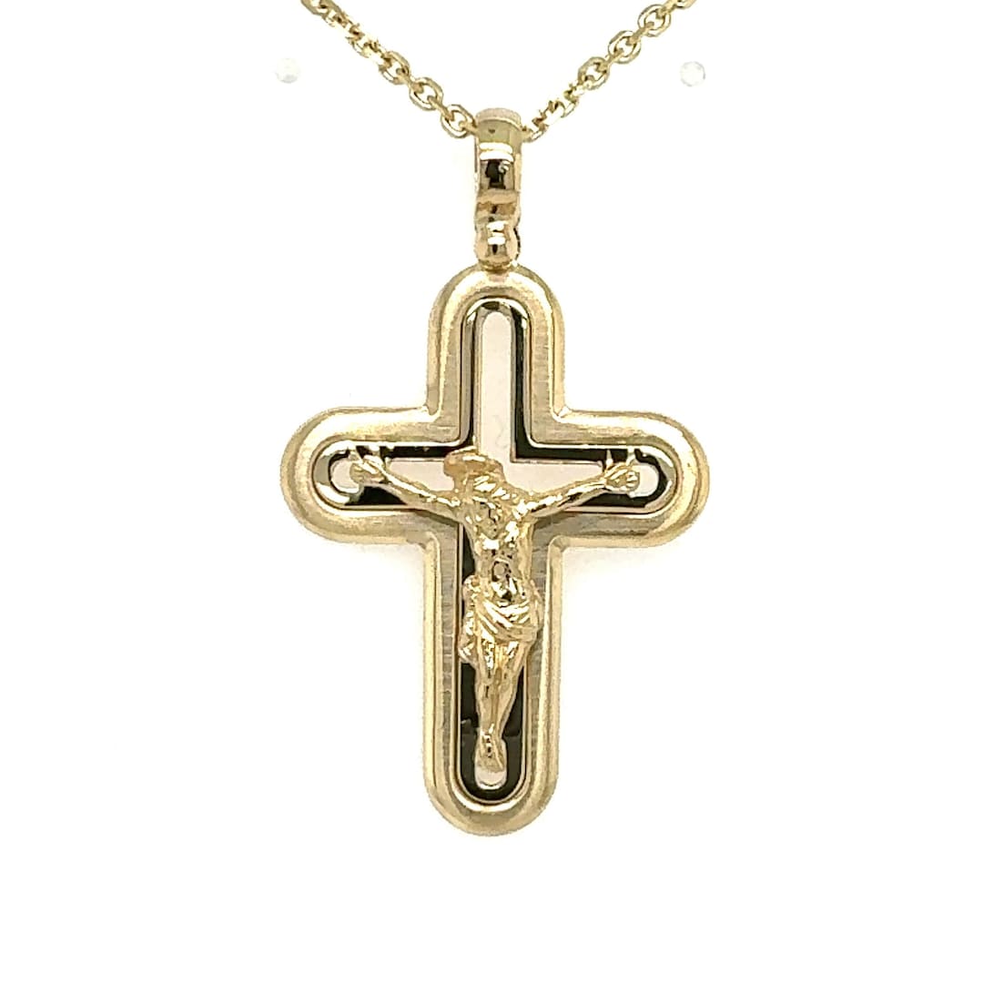 Solid 14k Gold Cross Pendant Necklace With Crucifix / 14k Men's Gold ...