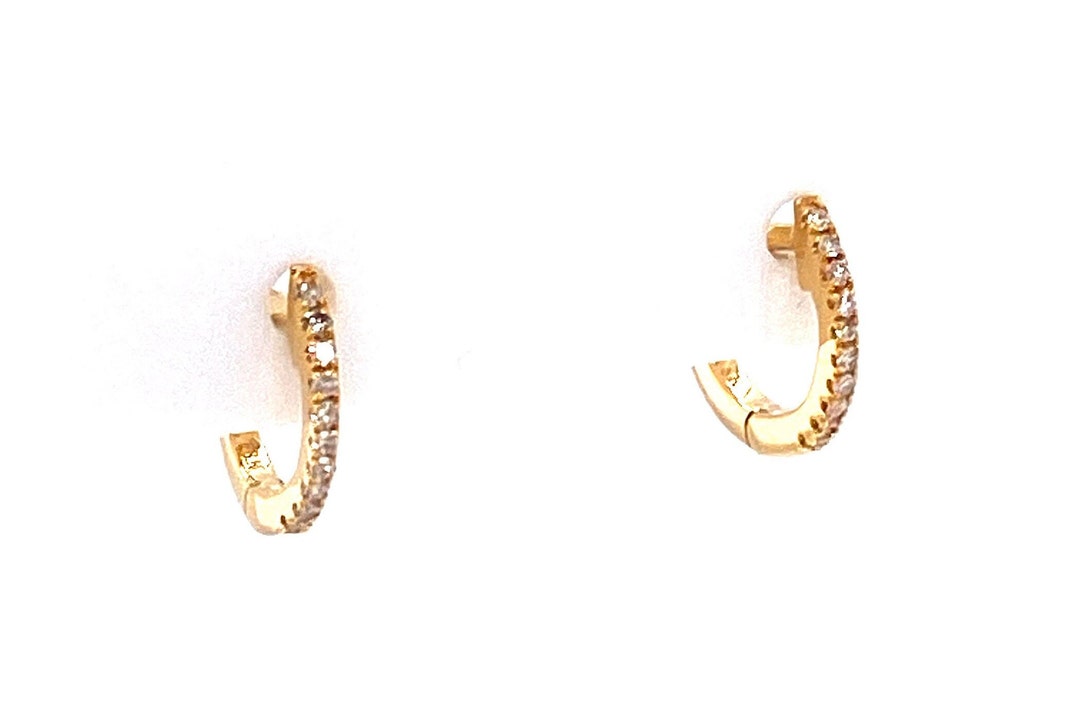 Mini Diamond Hoop Earrings / Small Diamond Huggies / 18k Tiny Solid ...