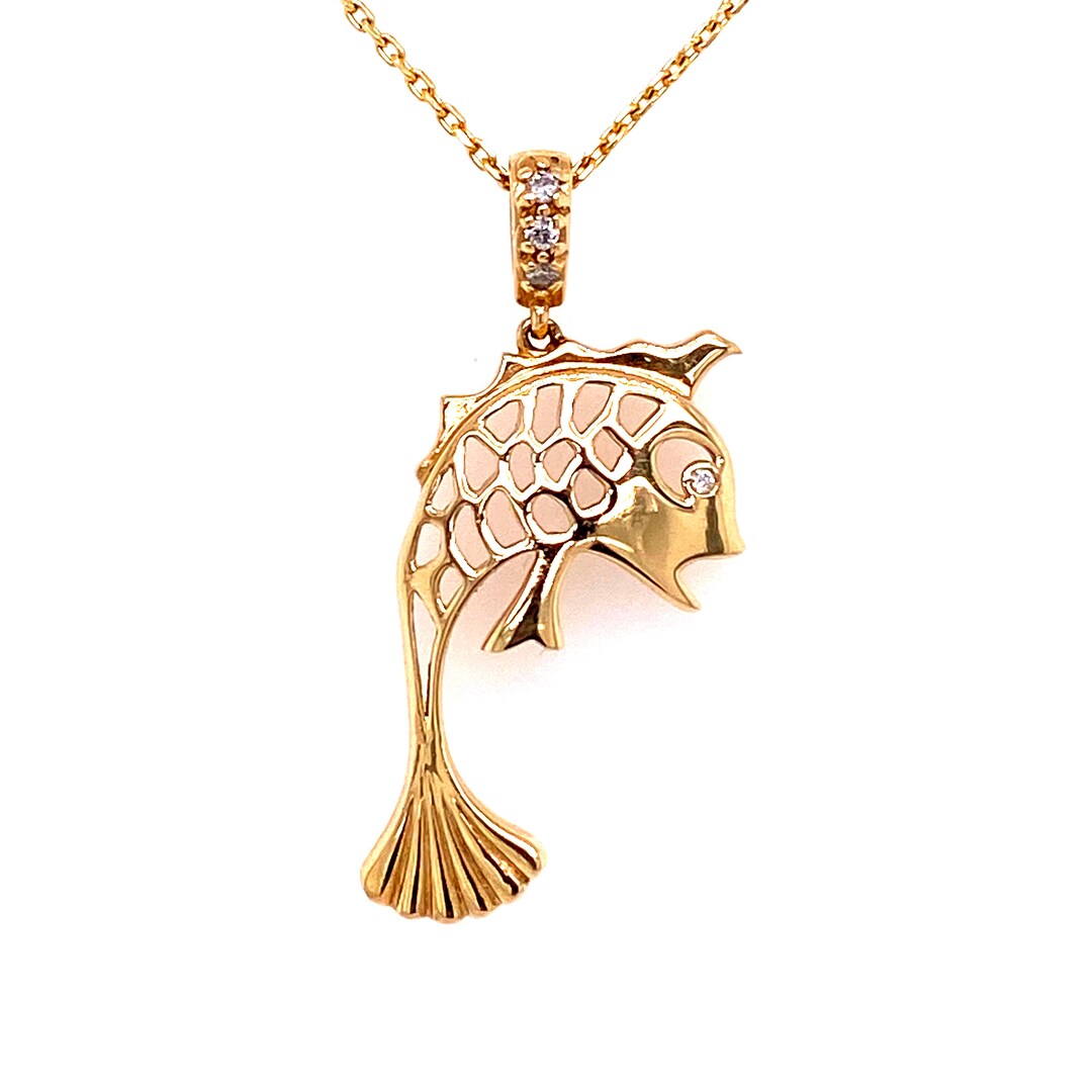 14k Yellow Gold Jumping Fish Necklace Pendant With Diamond Eye ...