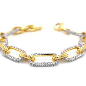 14K Gold Plated Sterling Silver Paperclip Link Bracelet with Pave CZ Accents – Elegant & Eye-Catching Statement Piece / Perfect Gift For Her