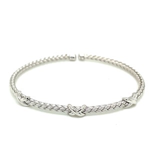 Italian 925 Sterling Silver Cuff Bangle Woven Braided Bangle With Three X Design  (Made In Italy)